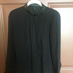 Black Theory Blouse w/ Faux Leather Details